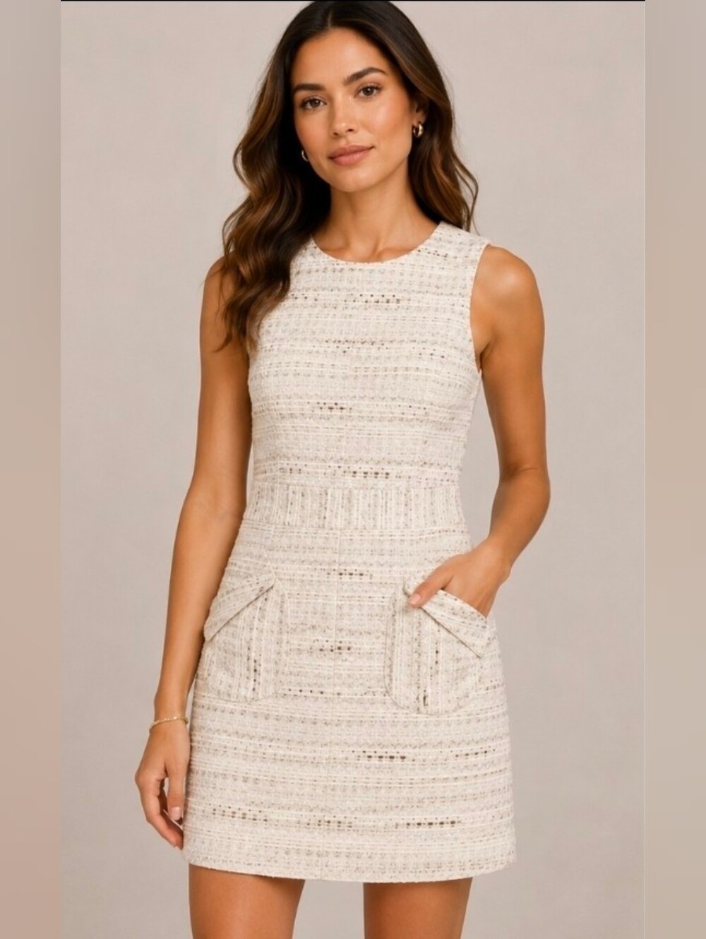 CeCe By Cynthia Steffe | Short Sleeve Sheath Cream Tweed Dress Size 4
